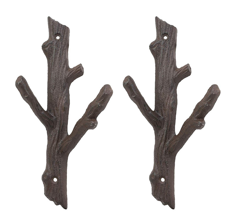Ebros Cast Iron Rustic Western Country Tree Branches Twigs Wall Hanger 2 Peg Hook Decor Hangers for Coats Hats Leashes Backpacks Keys Decorative Organizer On Mudroom Main Entrance Walls (2)