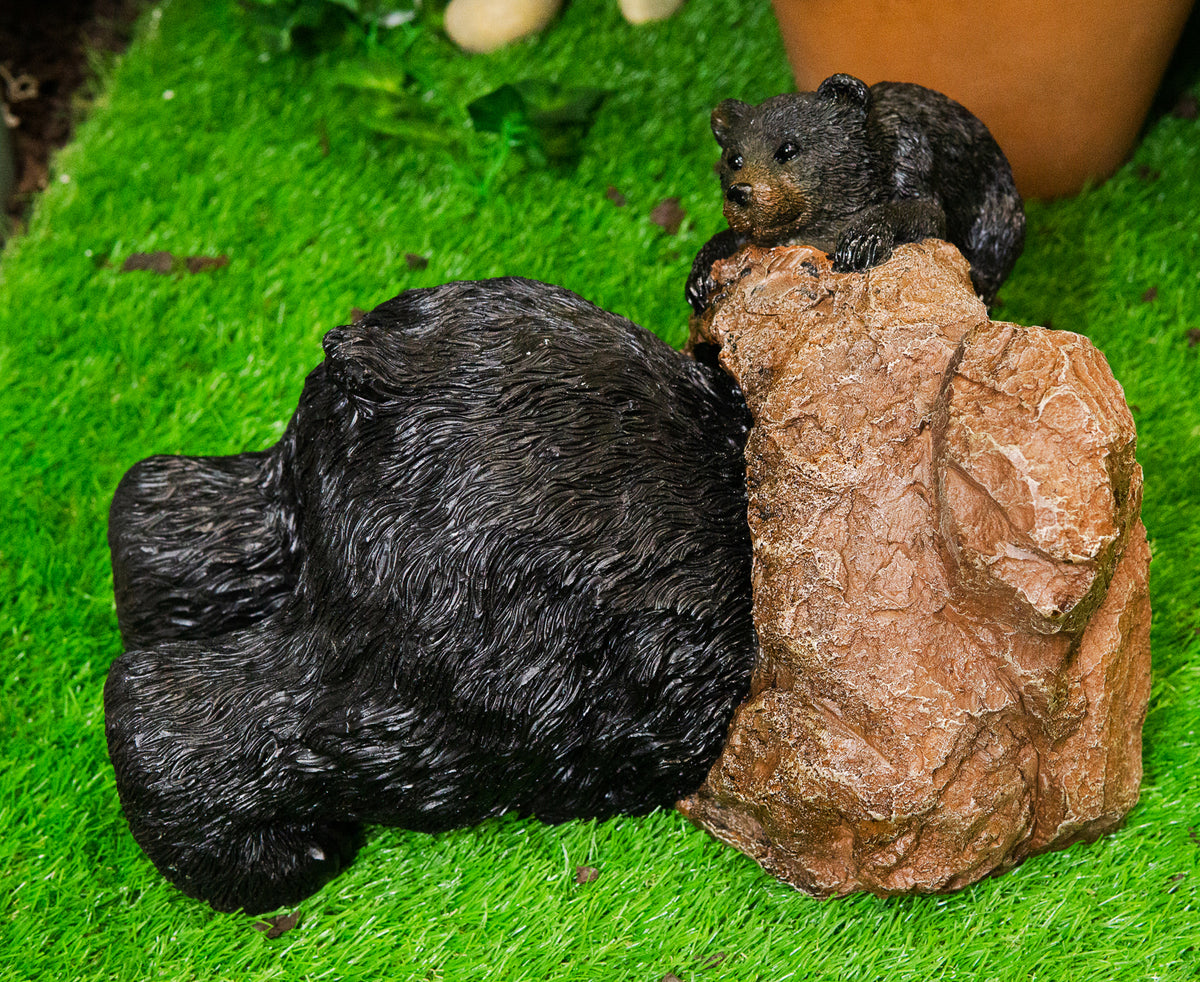 Ebros Large Whimsical Rustic Forest Black Bear Butt Stuck In Rock Hole With Cub Statue