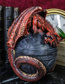 Celtic Red Dragon Egg Box 6.5"Tall Mythical Guardian Dragon Figurine Jewelry Box