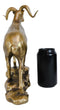 Large Country Wildlife Bighorn Sheep Ram Climbing On Rock Statue In Gold Patina