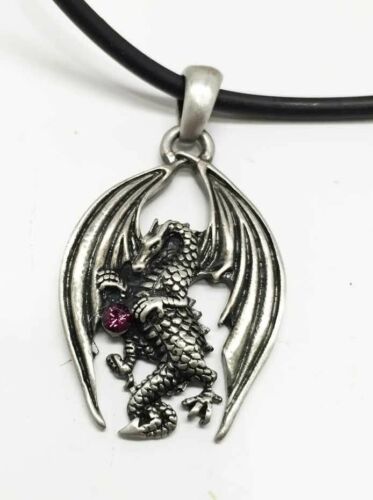 Ebros Purple Gem Sentinel Lancer Dragon Drake Alloy Pendant Necklace Accessory