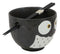 Whimsical Ceramic Black Owl Ramen Udong Noodles Soup Bowl With Chopsticks Set