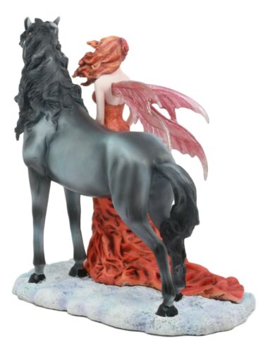 Nene Thomas Echoes of Autumn Fall Fairy Strolling With Black Beauty Horse Statue