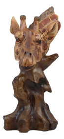 Safari Giraffe Head Bust On Woodlike Branch Statue 11.5"Tall In Faux Wood Resin