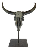 30"H Large Rustic Western Longhorn Bull Steer Skull Desktop Plaque W/ Pole Base