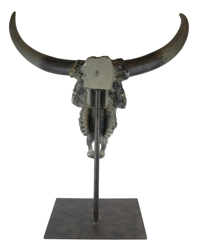 30"H Large Rustic Western Longhorn Bull Steer Skull Desktop Plaque W/ Pole Base