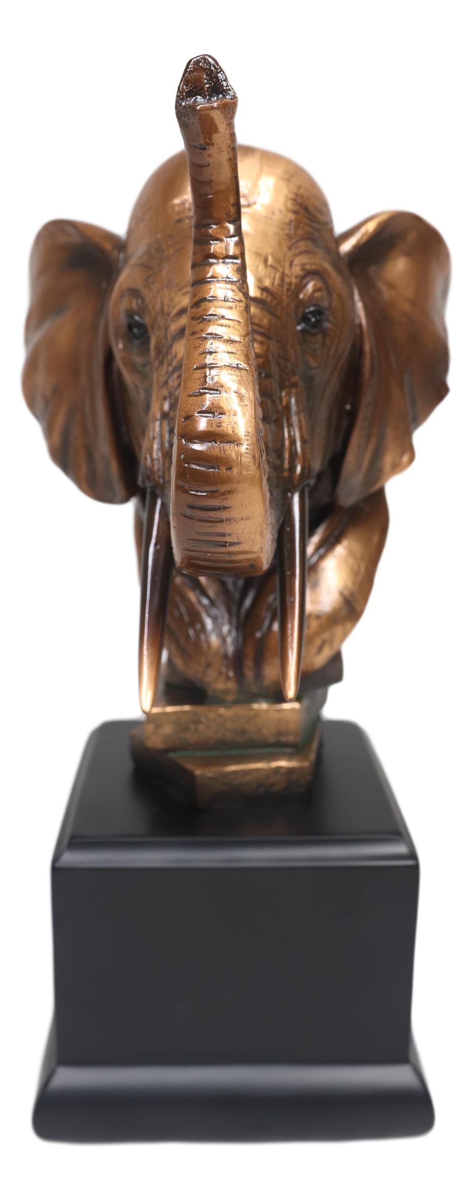 Ebros Safari Auspicious African Elephant W/ Trunk Raised Bronzed Statue W/ Base - Ebros Gift