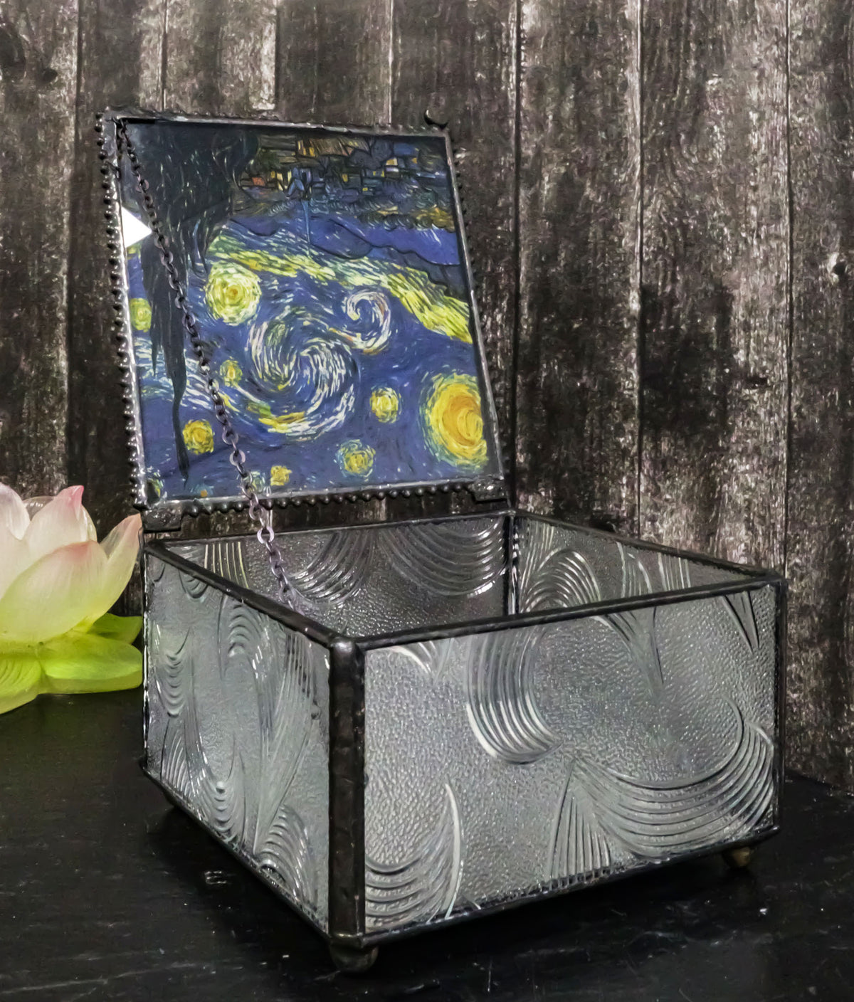 Ebros Van Gogh Starry Night Stained Glass Decorative Box 4"X4" Museum Art