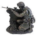 War Battlefield Kneeling Soldier Taking Cover With Rifle Gun And Gears Statue