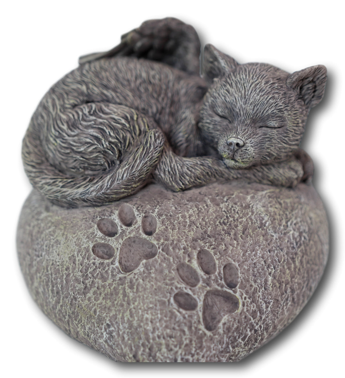 Pet Memorial My Love Sleeping Angle Cat Foot Print Rock Urn Bottom Load 30 Cubic