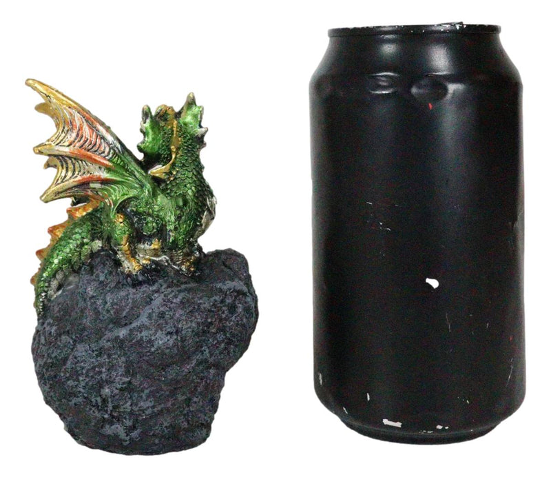 Metallic Green Iridescent Wyrmling Dragon On Faux Geode Crystal Rock Figurine