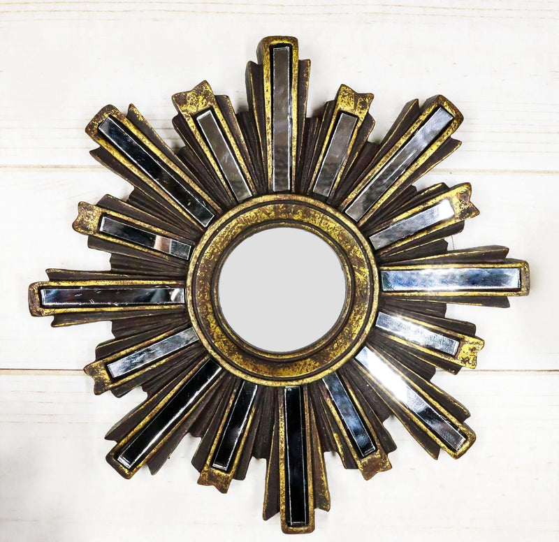 Rustic Vintage Gold Solar Sun With Sunburst Rays Round Wall Decor With Mirrors