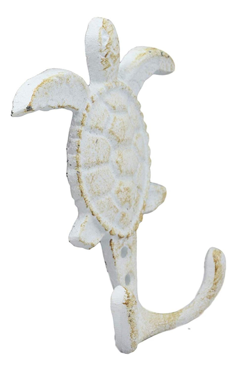 Ebros Gift 4.75" Tall Nautical Ocean Sea Turtle Cast Iron Rustic Vintage Wall Coat 2 Pegs Hook Tortoise Turtles Coastal Beach Decorative Accent Hooks for Keys Leashes Hats (4)