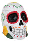 Day of The Dead White Tribal Tattoo Sunflowers Sugar Skull Ashtray Box Figurine