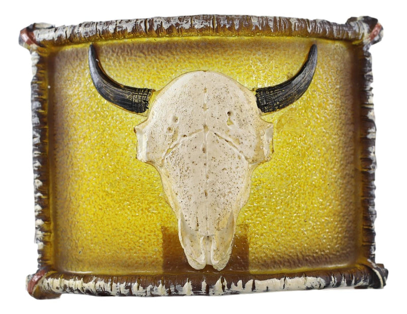 Rustic Western Bison Bull Cow Skull Faux Birchwood Wall Plug In Night Lights