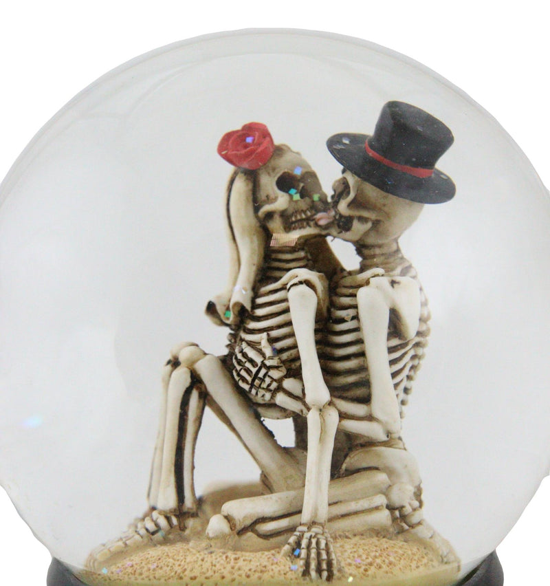 Day of The Dead Love Never Dies French Kissing Skeletons At Beach Water Globe