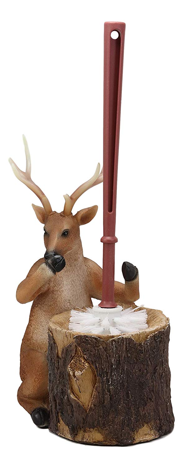 Ebros Rustic Wildlife Animal Stinky Potion Toilet Brush & Tree Stump Base Holder