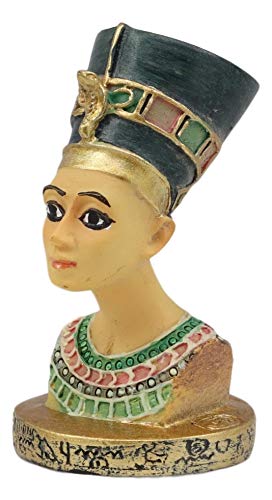Egyptian Queen Nefertiti Bust Miniature Figurine With Hieroglyphic Base 2.25"H