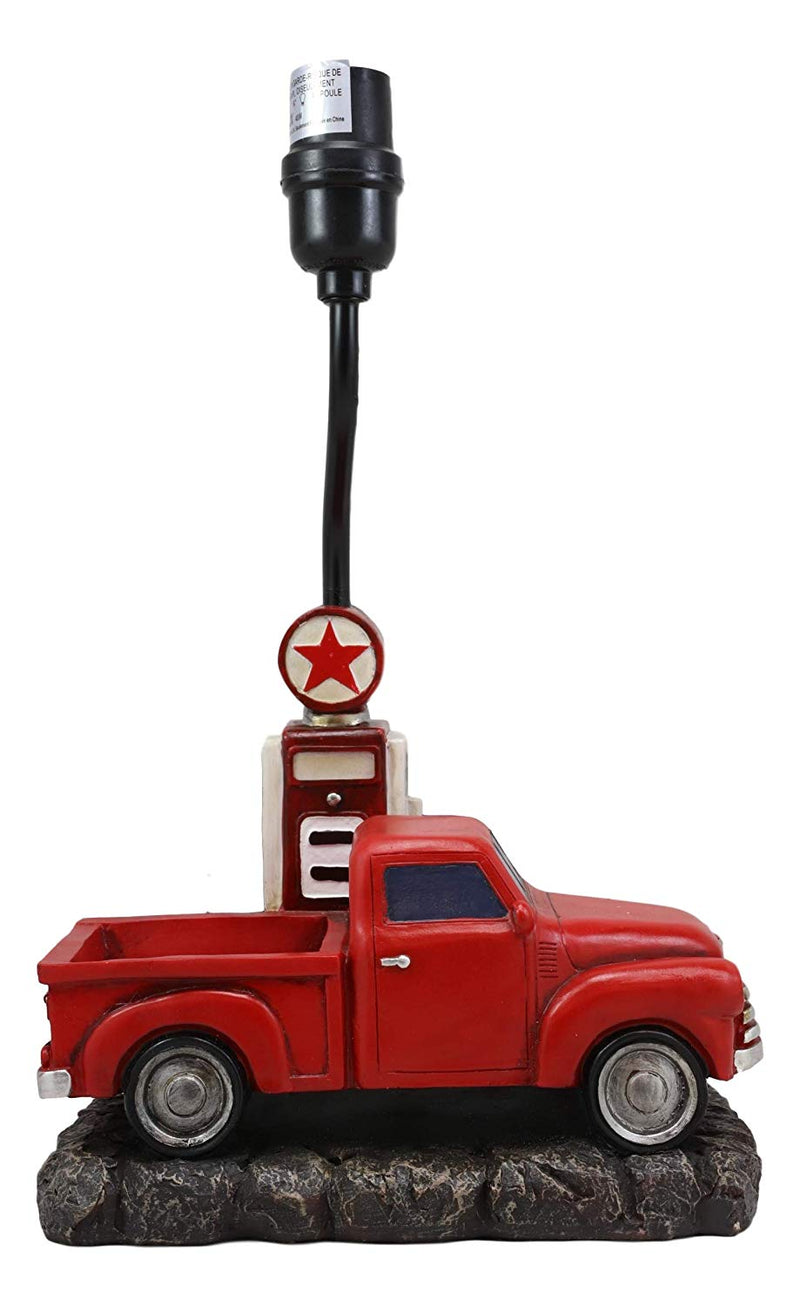 Ebros Classic Big Red Pickup Truck by Rural Gas Pump Desktop Table Lamp 18.75" H