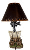 Country Western Rustic Cargo Carriage Wagon Farm Windmill Table Lamp With Shade