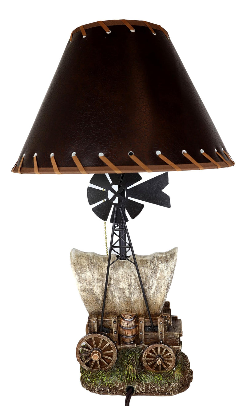 Country Western Rustic Cargo Carriage Wagon Farm Windmill Table Lamp With Shade