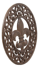 Ebros Rustic Vintage Design Round Fleur De Lis Medallion Cast Iron Trivet 10"Diameter