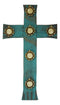 Rustic Western Distressed Wood Turquoise Blue Faux Antler Bone Crowns Wall Cross