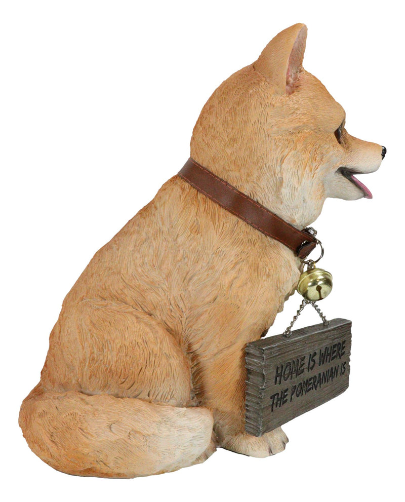 Adorable Pet Pal Pomeranian Puppy Dog With Jingle Collar And Plank Sign Statue