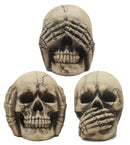Ebros Gothic Alchemy See Hear Speak No Evil Grinning Skulls Statue Set Of Three 4"High Halloween Decor Ossuary Graveyard Figurines