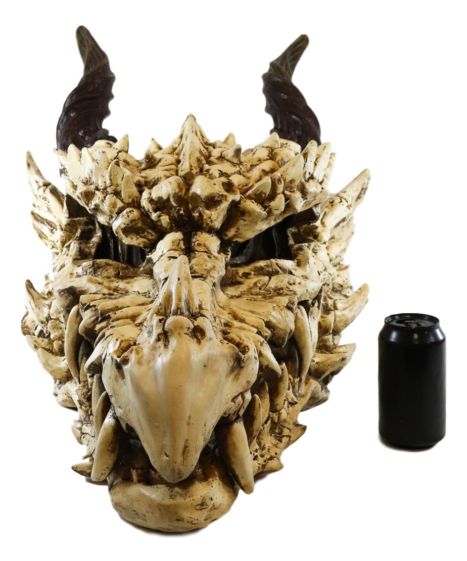 Large 27" Long Dragon Fossil Skull With Horns Mighty Grendel Resin Home Decor Figurine