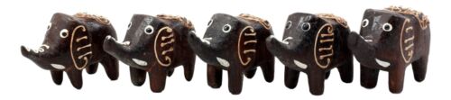 Balinese Wood Handicrafts Carved Jungle Elephant Miniature Figurines Set 2.5"L