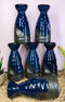 Glazed Ceramic Blue And Black Japanese Wine Sake Tokkuri Flask Pack of 6 Flasks