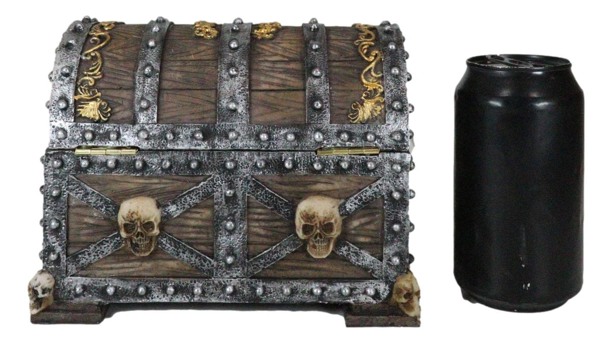 Large Caribbean Pirate Marauder Skull With Criss Cross Blades Treasure Chest Box - Ebros Gift