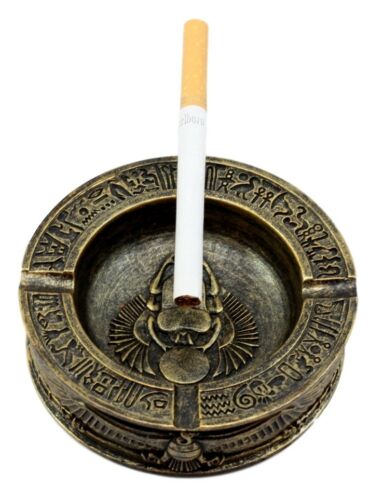 Egyptian Hieroglyphs Ankh Dual Cobra Winged Scarab Ashtray Figurine 4"Diameter