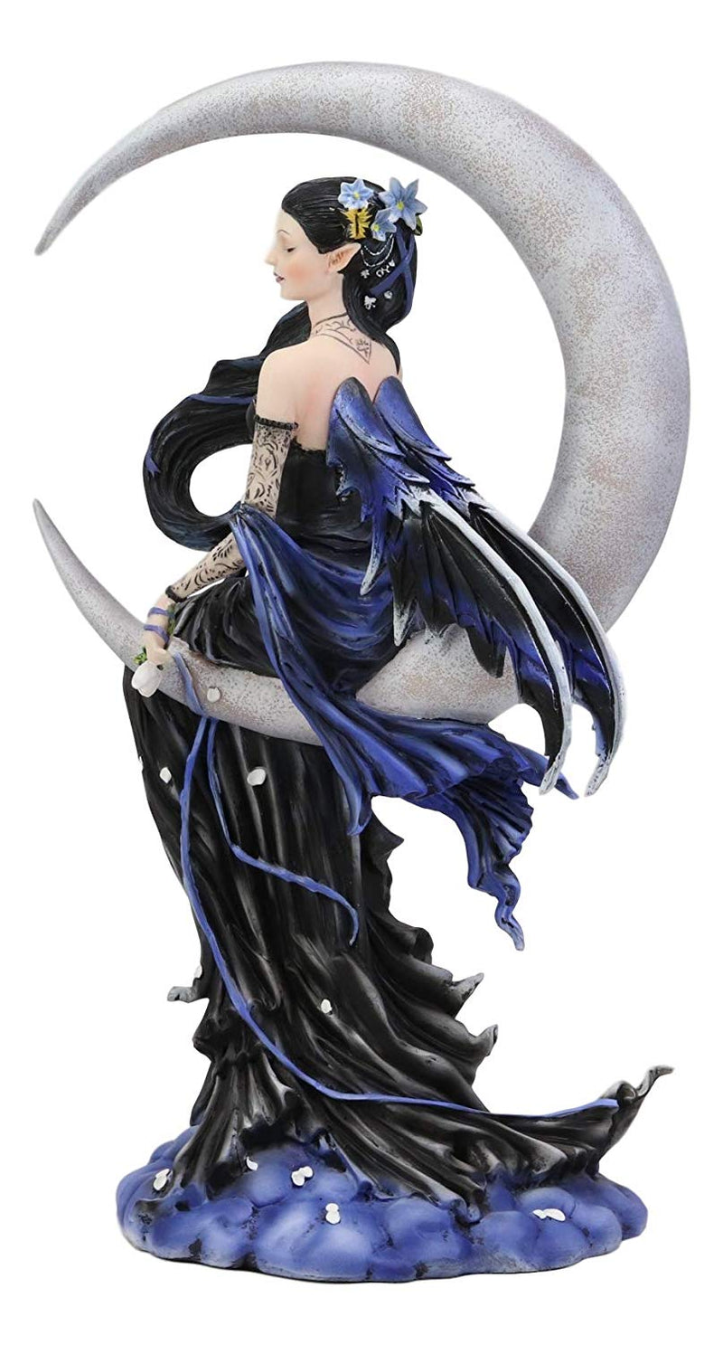Figurine Fée Wind Moon Nene Thomas – 28.5 Cm, Lune Et Chat Noir, Sculpture Fantasy Peinte à La Main