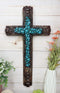 Rustic Western Turquoise Rocks Layered On Faux Driftwood Wall Cross Decor