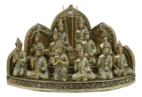 Tibetan Buddhism Altar Shrine Incense Holder Display With 12 Mini Buddhas Set