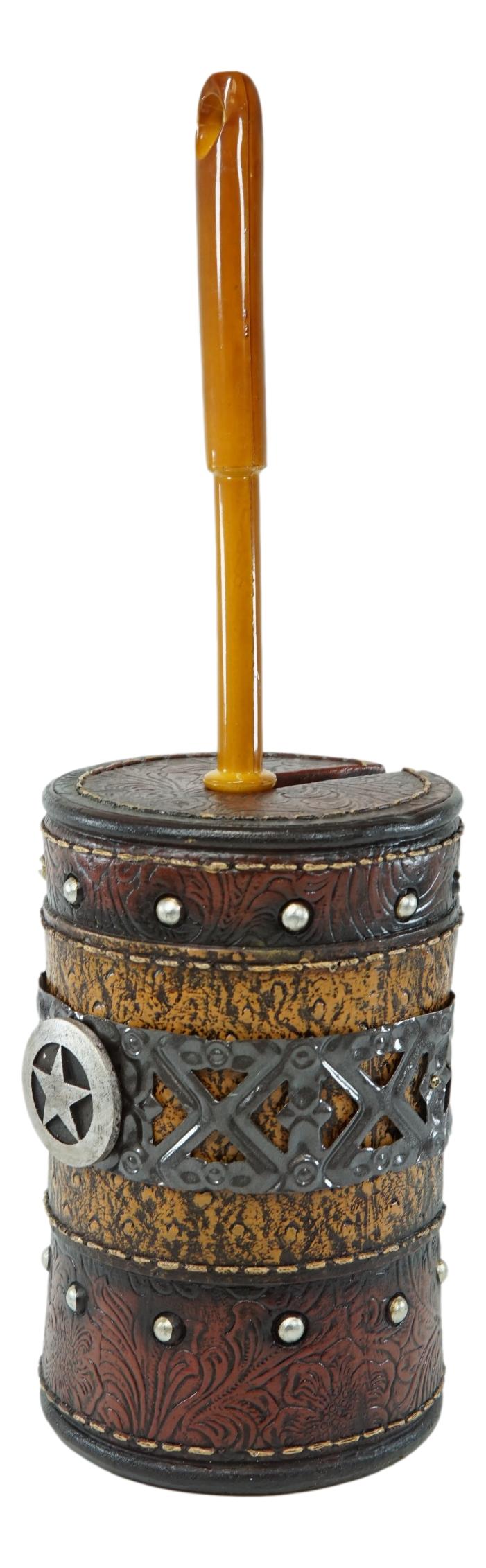 Country Rustic Western Star Faux Tooled Leather Lace Toilet Brush And Holder Set