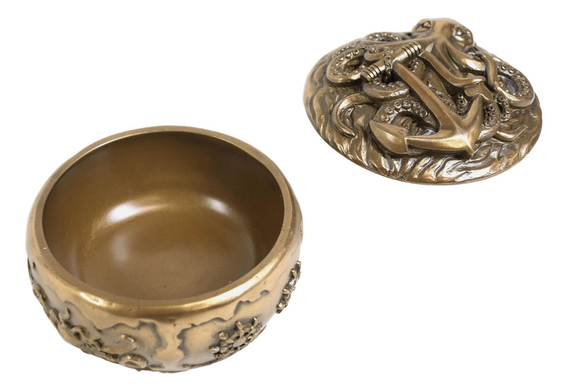 Nautical Kraken Octopus With Ship Anchor Decorative Jewelry Box Figurine 4"Diam
