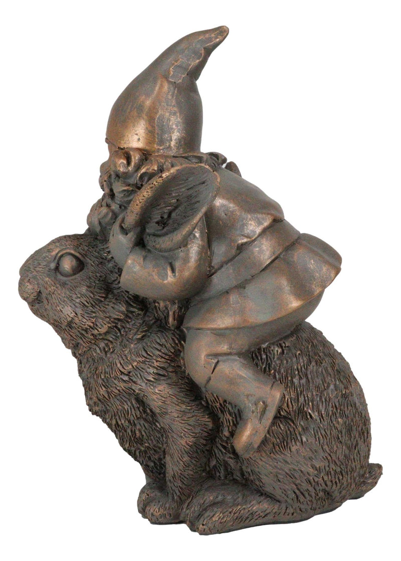 Whimsical Adventure Mr Gnome Dwarf Riding Rabbit Hare Figurine Fairy Garden