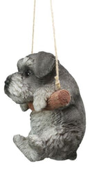 Lifelike Mini Schnauzer Puppy Macrame Branch Hanger 5.25"Tall With Jute Strings
