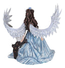 Spirit of Winter Blue Frozen Realm Angel Queen With Doves And White Cat Statue