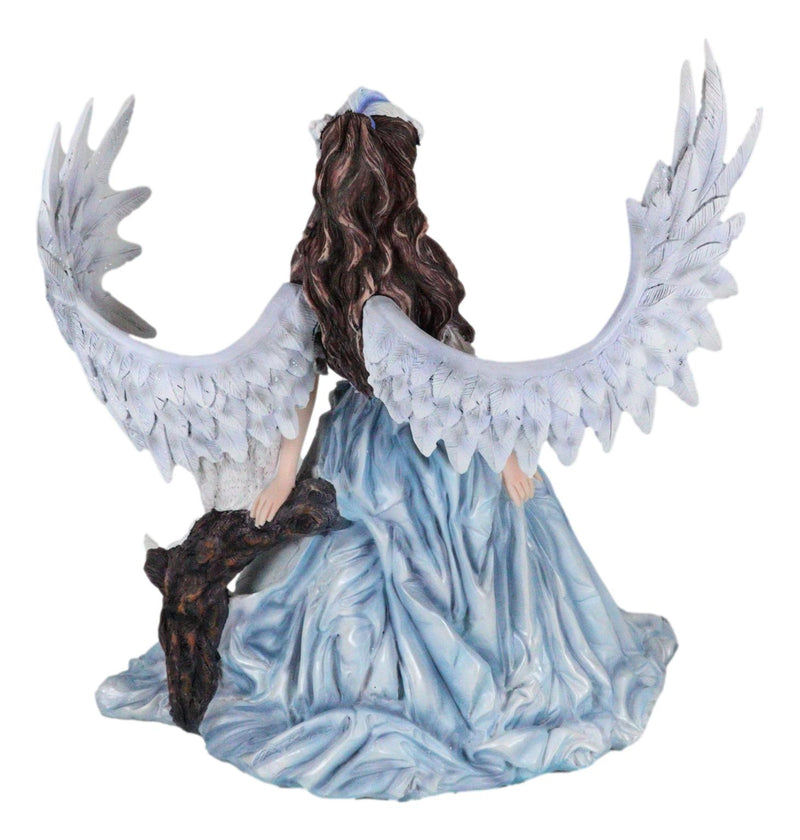 Spirit of Winter Blue Frozen Realm Angel Queen With Doves And White Cat Statue