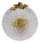 Ebros Gift Vintage Antique Baroque Design Large Crystal Glass Round Dish 16"Wide Dessert Platter Stand With Electroplated Gold Fruits And Grapes Themed Base Sculpture And Austrian Crystals Centerpiece