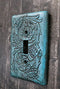 Set of 2 Western Tooled Floral Turquoise Wall Single Toggle Switch Plates