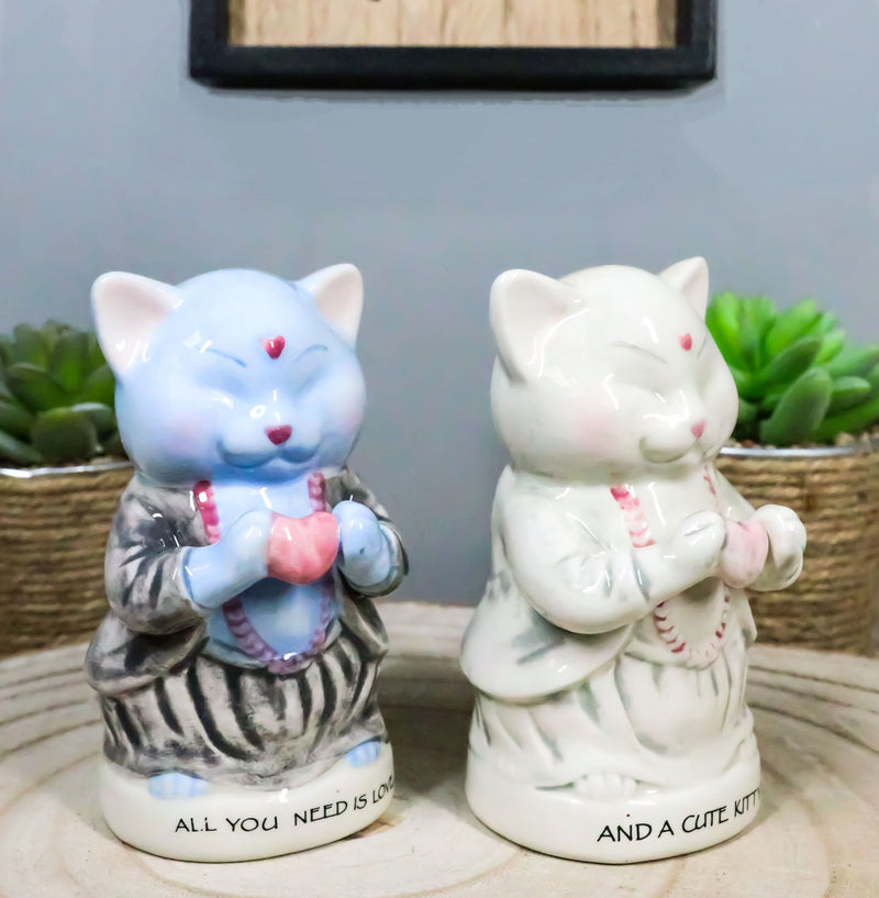 Master Meow Buddha Cats Meditating Love And Kitty Ceramic Salt Pepper Shakers Set