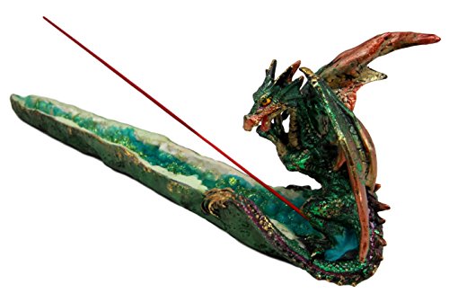 Ebros Gift Emerald Crystal Quarry Guardian Dragon Incense Holder Figurine 13" Long