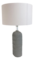 Contemporary Grey Textured Faux Stone Finish Pillar Table Lamp Fabric Shade 26"H