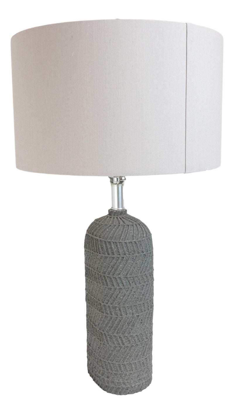 Contemporary Grey Textured Faux Stone Finish Pillar Table Lamp Fabric Shade 26"H