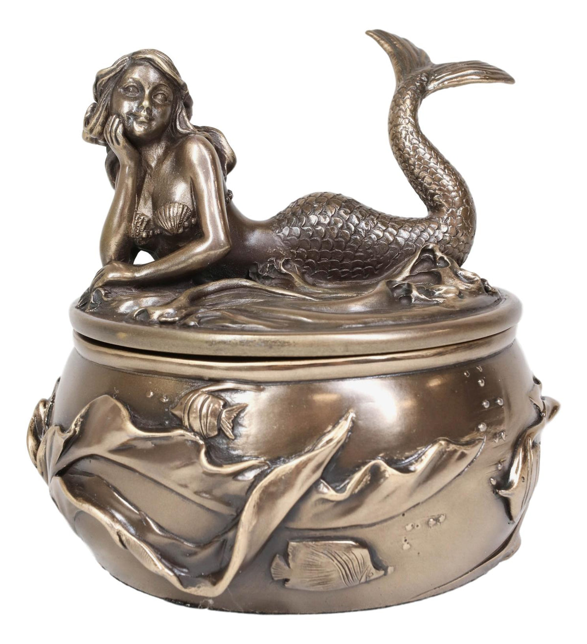 Ebros Fantasy Mermaid Resting With Under The Sea Fishes Decorative Jewelry Box - Ebros Gift